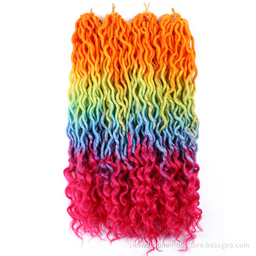 Colorful Wavy Soft Faux Locs With Curls Blue Deep Curls  Hair Extensions Ombre 20In Green Goddess Faux Locs Crochet Braids Hair